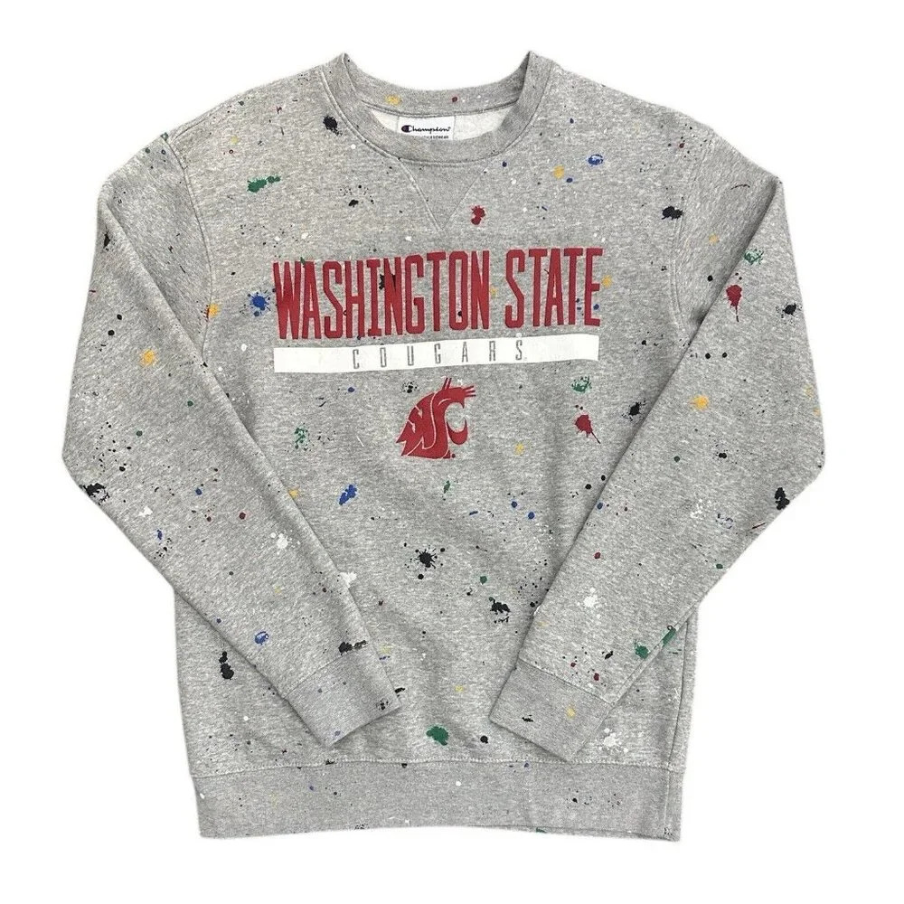 Washington State Cougars Champion Crewneck Sweatshirt Spatter Pattern Size Small